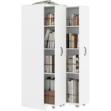 Biblioteca extensible con ruedas CHICFURN, 51,5 x 41 x 158 cm, MDF blanco (1/5)