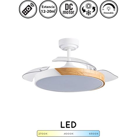 Ventilador de techo con luz silencioso DC con mando Taoro blanco madera 120 cm invierno-verano color luz regulable (1/4)