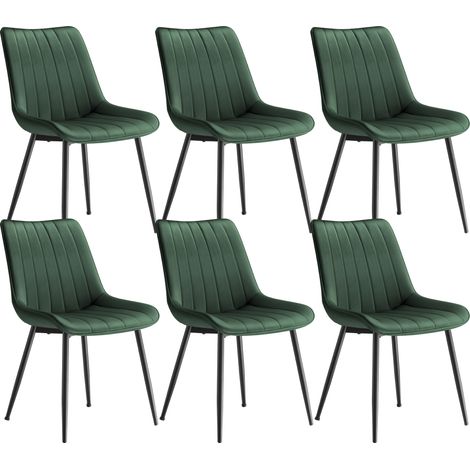 Songmics – Lot de 6 chaises de salle à manger en velours – Dossier ergonomique – Pieds en acier – Capacité 120 kg – Couleur vert et noir d'encre (1/5)