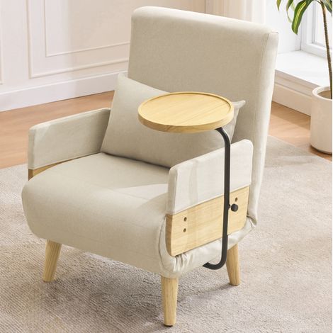 Schlafsessel 88/74,5/66 cm beige aus Leinen mit drehbarem Tablett und verstellbarer Lehne (1/5)