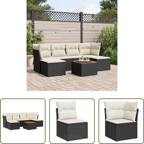 vidaXL Canapé en résine - Salon de jardin 7 pcs avec coussins noir résine tressée (1/5)