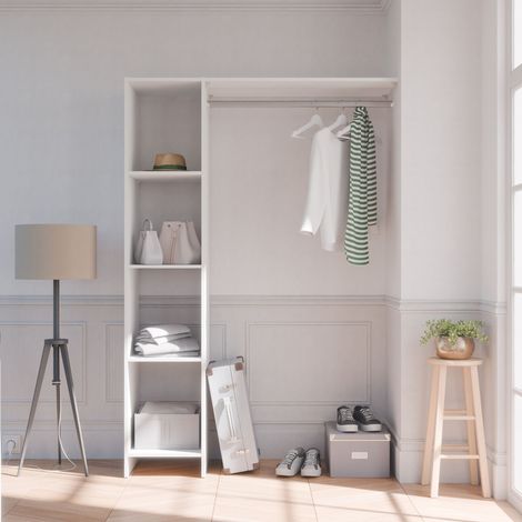 Terre De Nuit – Dressing modulable blanc avec 4 étagères ajustables – Panneau de particules – Dimensions 123x40x180 cm – Fabrication française - DR117