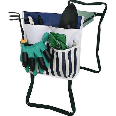 Sac à outils de jardin portable Oxford pour chaise et tabouret à genoux, vert et bleu, 32 x 31,5 cm (1/3)