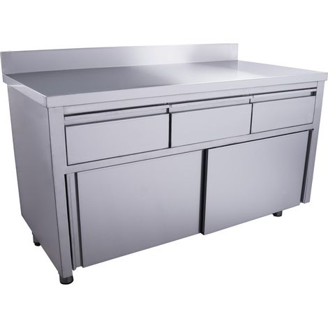 Armoire inox - 1600x700x850mm - 3 tiroirs - Porte coulissante - Dosseret - Saro