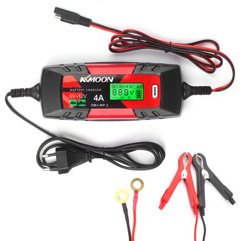 Chargeur de batterie intelligent automatique 6V/12V 4A avec écran LCD et chargeur de maintien de charge par impulsions pour voitures, motos, bateaux et autres (prise UE). (1/2)