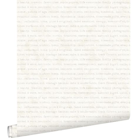 papier peint textes beige sur fond blanc mixte  - ESTAhome (1/5)