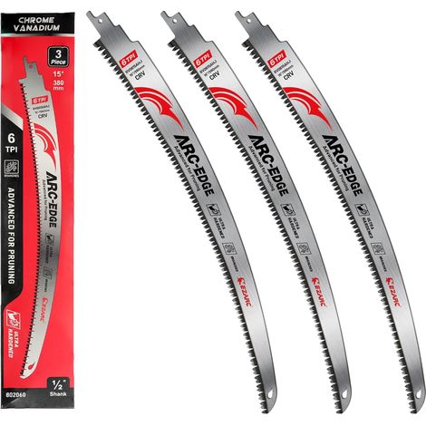 380mm Japanese Tooth Reciprocating Saw Blade with Arched Edge and 6 Teeth Per Inch Ideal for Tree Trimming and Wood Cutting, Set of 3 (1/5)