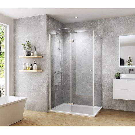 Heilmetz Duschkabine 80x90x185cm Falttür Duschabtrennung Rahmenlos Duschtür mit Seitenwand Schwingtür Duschwand aus 6mm ESG Sicherheitsglas (1/5)