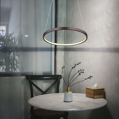 Hängeleuchte Pendellampe Deckenlampe Esszimmerleuchte Wohnzimmerlampe, Metall kaffeefarben Kunststoff opal, Höhenverstellbar, 1x LED 19W 980Lm 3000K warmweiß, H 120 cm