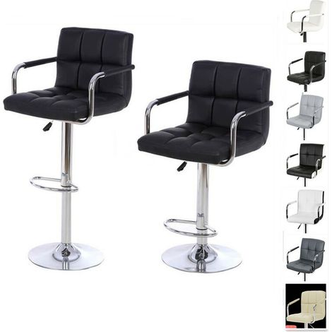 Lot de 2 Tabourets de bar chaise de bar PU chrome hauteur réglable grande base Φ38cm avec accoudoirs noir (1/5)