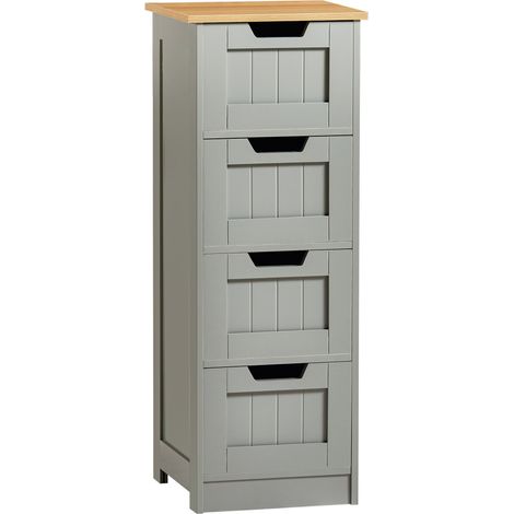 Priano 4 Drawer Freestanding Cabinet Bathroom Storage Cupboard, Grey-&-Oak