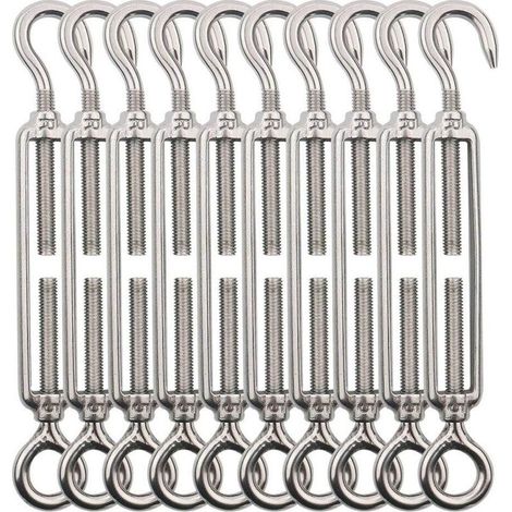 M5 Hook Cable Turnbuckle (Hook and Eye), Steel Wire Turnbuckle/Stainless Steel 304 Cable Turnbuckle for Steel Cable, Steel Rope - 10 Pieces