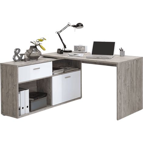CALICOSY - Bureau d'Angle Convertible avec Rangements Bas L138cm - Diego