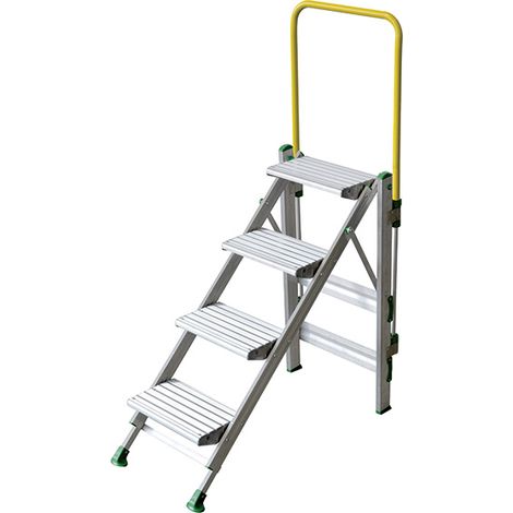 Facal – Marchepied 4 marches pliable – Hauteur de travail max. 2.96m – Grandes marches antidérapantes 230mm – Garde-corps frontal pour sécurité