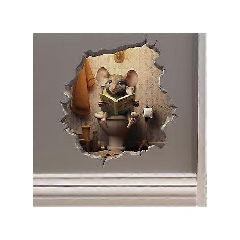 Maus sitzt auf der Toilette in einem Mauseloch-Aufkleber – Mauseloch-Aufkleber mit 3D-Effekt – Lustiges Geschenk – Geschenkidee fürs Töpfchentraining