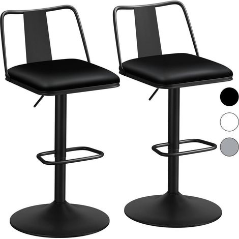 Barhocker 2er-Set höhenverstellbar mit Rückenlehne und Fußstütze, 360° drehbar, Kunstleder, Schwarz (1/5)