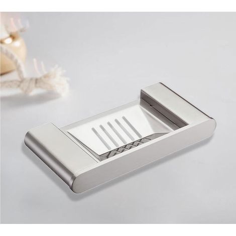 Porte-savon, plat en céramique support en acier inoxydable boîte à savon, double drain, porte-savon rectangulaire créatif, porte-savon pour salle de bain (1/3)