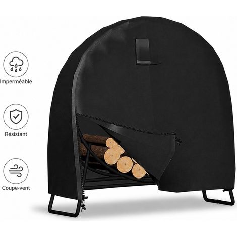 Housse de Bucheron Exterieur Impermeable Anti-Poussiere Oxford 210D Couvre Bois de Cheminee Demi-Circulaire Noir 125 x 65 x 110 cm (1/4)