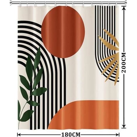 Rideau de douche couleur terre cuite  rideau de douche en tissu bohème abstrait orange 180x200cm avec 12 crochets. (1/4)