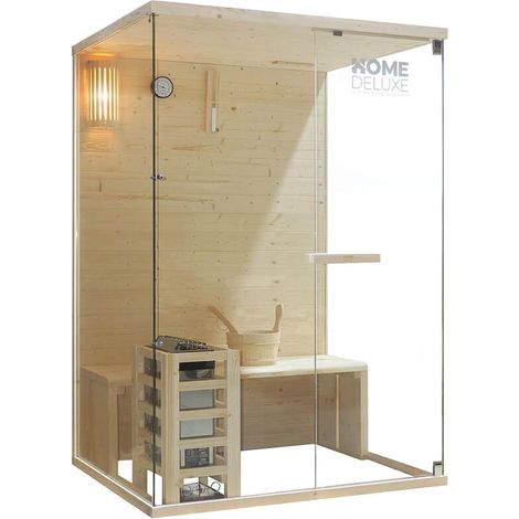 HOME DELUXE - Sauna traditionnel ARUNA M - Dimensions : env. 130 cm × 110 cm × 190 cm, bois : épicéa, verre de sécurité transparent 8 mm - poêle et accessoires pour sauna inclus
