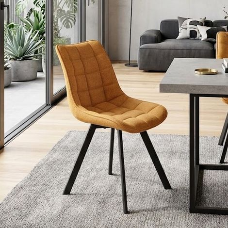 Chaise jaune moutarde en tissu avec pieds en métal noir Edy (1/5)