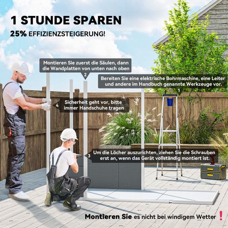 Abri de jardin 2,4 x 1,3 m, plastique avec sol intégré, fenêtre et portes sécurisées, pour terrasse ou extérieur, gris. (1/4)