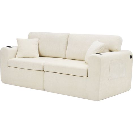 ELVMI 2-Sitzer-Relaxsofa mit Getränkehalter und Seitentasche, USB, aus Chenille, Beige (1/5)