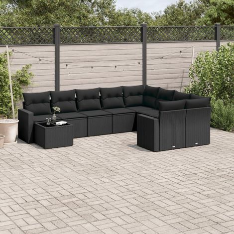 vidaXL Salon de jardin 10 pcs avec coussins noir résine tressée (1/4)