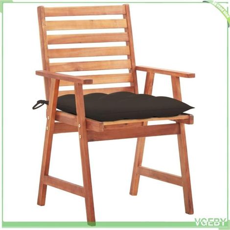 3064370 Chaises à manger d'extérieur lot de 3 et coussins Acacia massif (1/5)