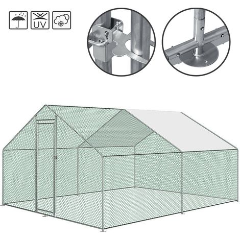 VINGO Freilaufgehege Hühnerhaus 3 x 6 x 2 m Outdoor Hühnerstall Dach Geflügelstall, Verzinkter Stahl Kleintierstall Freigehege mit Sonnenschutz Hühnerkäfig Voliere,PE (1/6)