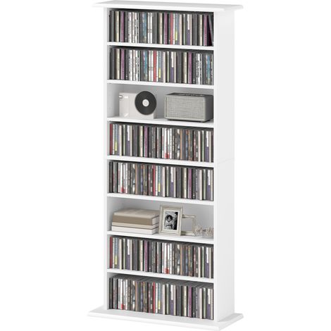 Meuble rangement CD/DVD 8 compartiments 6 étagères réglables 360 CD/185 DVD blanc
