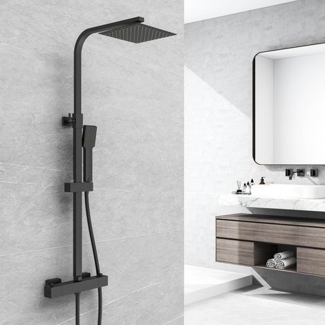 AICA Thermostatic Bathroom Mixer Shower Set Matte Black Square Exposed Valve