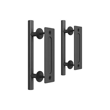 Poignée coulissante pour porte de grange 12 pouces, kit de quincaillerie de tirage et poursuite, noir, design antique double face rond, grande poignée rétro (1/5)