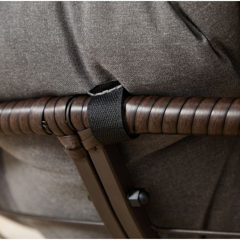 Fauteuil Papasan Ergonomique en Rotin avec Coussin Épais Gris, Pivotant à 360°, Cadre Marron en Acier - Pour Intérieur et Extérieur (1/5)