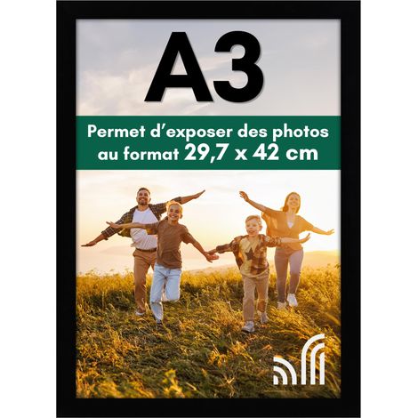 Cadre Photo A3 Noir - Cadre A3 en MDF avec Verre Incassable Poli et Matériel de Suspension Intégré - Format Horizontal et Vertical pour Mur (1/5)