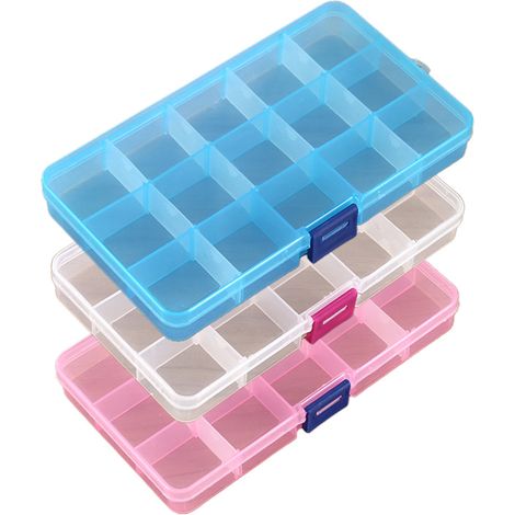1 Boîte de rangement, compartiments multiples, plastique PP transparent, couvercle renforcé, pour bijoux pilules bureau (1/5)