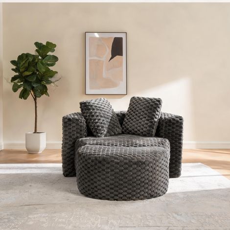 Fauteuil relax rond en tissu gris foncé avec repose-pieds sans (1/5)