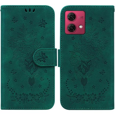 Custodia protettiva a libro in similpelle per Motorola Moto G84 5G, con supporto, motivo a rose in rilievo, formato portafoglio e scomparto per carte. (1/2)