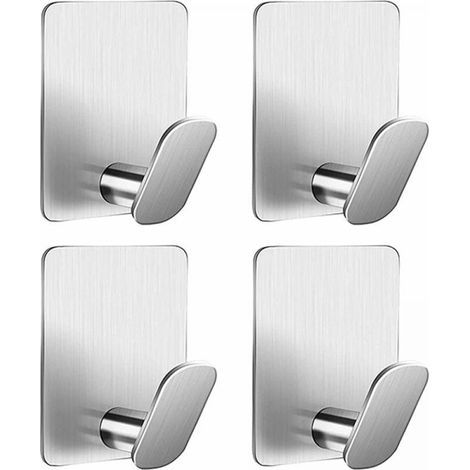 Pack of 4 (Silver) Stainless Steel Adhesive Hooks for Wall and Door Hanging, Self Adhesive Hooks for Bedroom, Kitchen and Bathroom, Towel Hook, Tea Towel Hook, No Drilling (1/5)