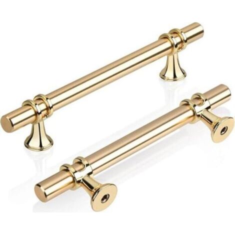 Lot de 2 Doré T Poignée Meuble Cuisine 96mm, Moderne Élégant Or Poignée Porte Armoire Alliage de Zinc Bouton Tiroir pour Cuisine, Salle de Bain, Chambre, Bureau Inclus Vis (1/4)
