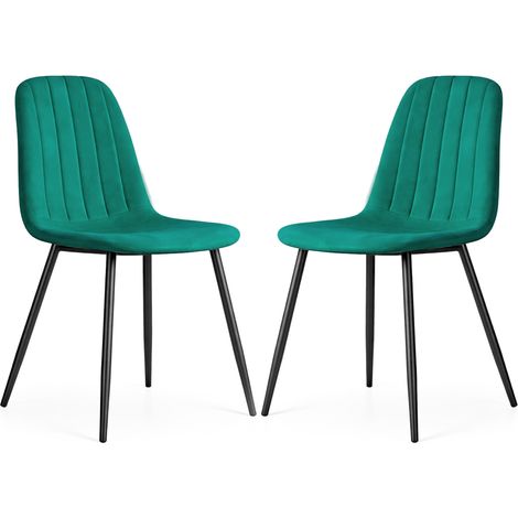 Lot de 2 Chaises en velours matelassées LUMO Vert Bouteille pieds noirs (1/5)
