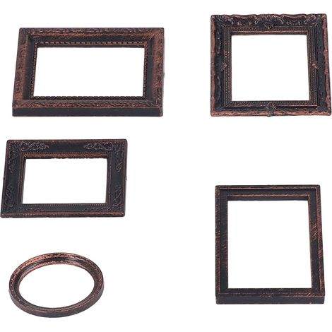 Miniatur-Bilderrahmen im Vintage-Stil, detailgetreue und exquisite Mini-Fotorahmen für Puppenhäuser im Maßstab 1:12, 5 Stück (1/5)