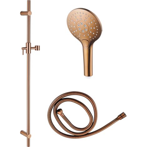 FugaFlow Eccelente Ensemble barre de glissement avec douchette ronde, flexible de douche métallique cuivre brossé