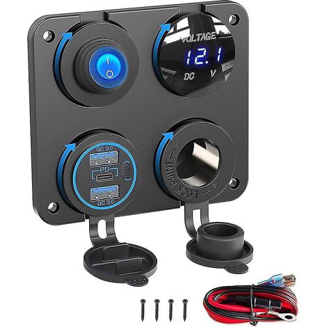 12V-Ladebuchsenpanel für Boote/Wohnmobile, 4-in-1 12V-DC-Ausgangspanel mit USB-Schnellladegerät und TOG-- (1/5)