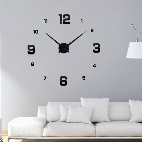 Grande Horloge Murale 3D Silencieuse, Pendule Murale Moderne Design, Métallique sans Cadre Minimaliste Adhesif Amovible DIY Digitale Geante Aiilles Salon Horloge Domicile Noir (1/5)