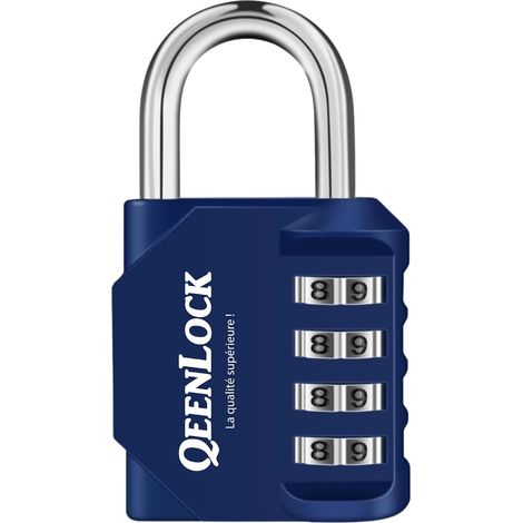 Cadenas Code 4 Chiffres, Cadenas a Code Pour Casier Vestiaire Sport, College, Scolaire, Cadna avec Code Exterieur Pour Portail, Abri de Jardin,couleurs noir, bleu, rouge (bleu) (1/5)