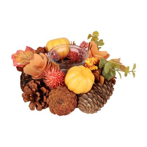 Ikebana MagicHome Nature, herbstlich, orange, für Kerze, 15x8 cm