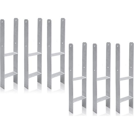 Lot de 6 Chevilles, Ancres de Poteau en H, Pied de Poteau à Sceller - Ancrage au Sol pour Poteau - Pour Clôture et Serre - Poteaux Carrés en Bois (121 x 600 mm) (1/5)