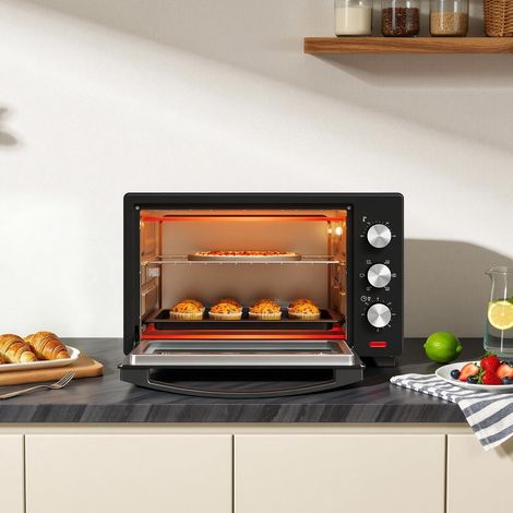 WOLTU Horno Eléctrico 32L 1600W Temporizador de 60' Temperatura Regulable Max 230℃ Horno Sobremesa para Pizza Pescado Pastel 5 Modos de Cocción Negro