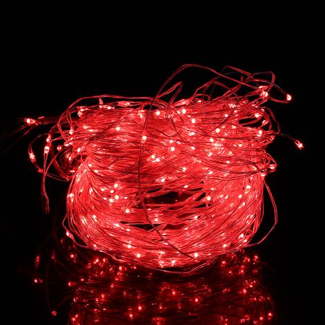 Guirlande lumineuse ciel étoilé en fil de cuivre argenté, lumières décoratives pour fêtes de jardin et sapins de Noël, norme européenne 220-240V, lumière rouge, 24 guirlandes de petites LED, 480 LED. (1/5)